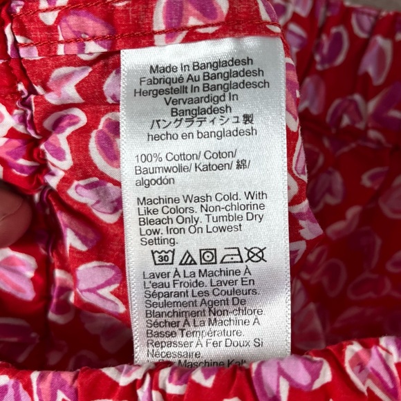 J. Crew Red 100% Cotton Lounge Pants with Pink Heart Pattern Women’s Small - Picture 7 of 8